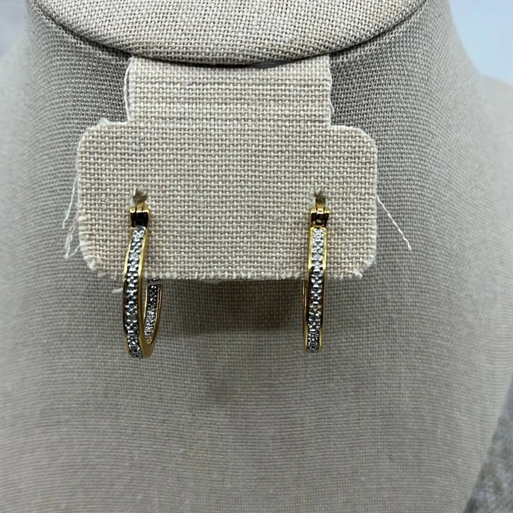 Vintage 925 Sterling Silver Gold Overlay Hoop Earrings - Picture 4 of 14